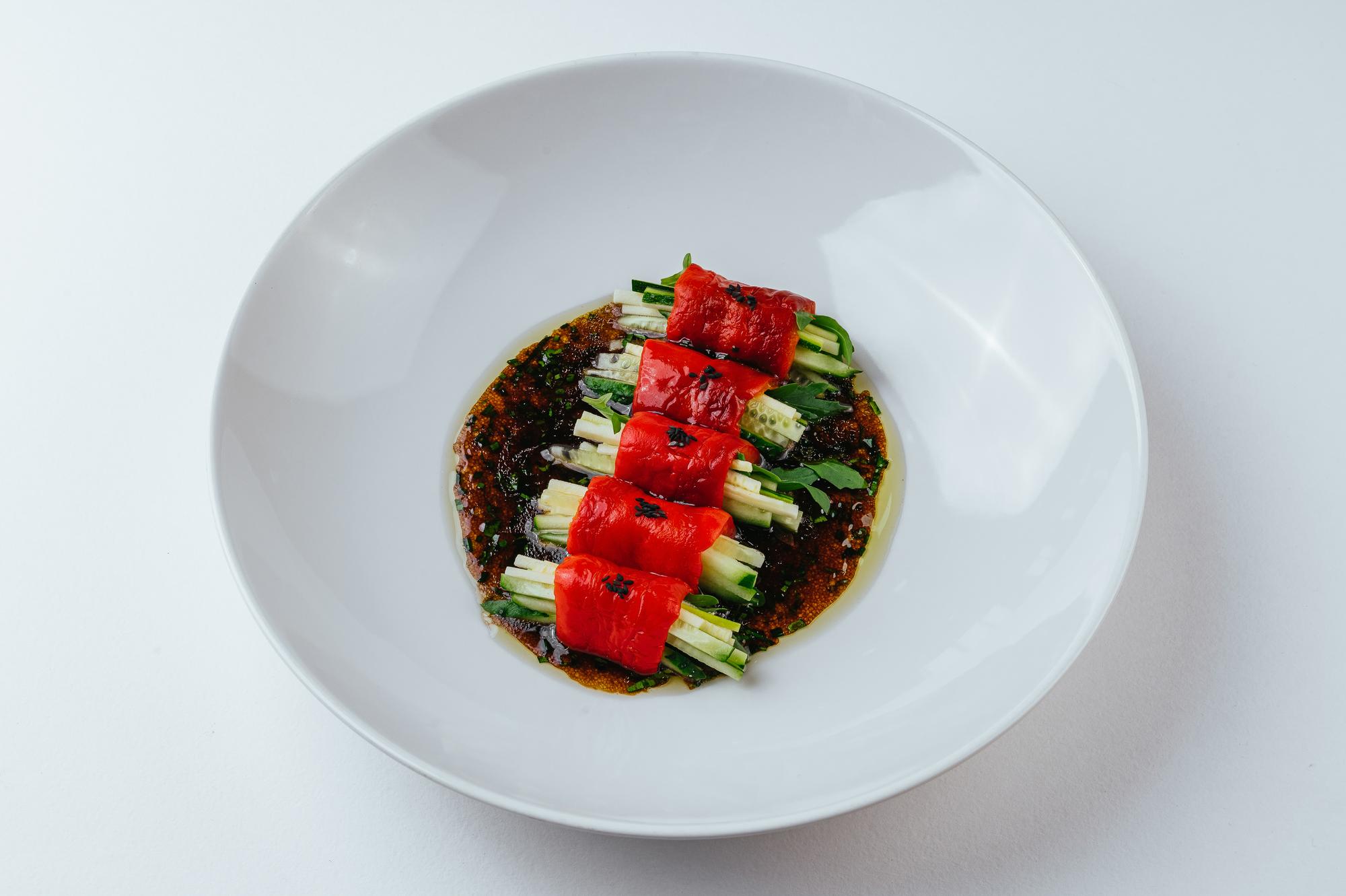 Close up of plated gourmet dish